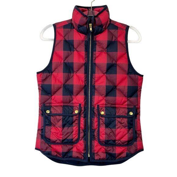J Crew Quilted Down Puffer Vest Womens Size XS Red Buffalo Plaid - Picture 4 of 10